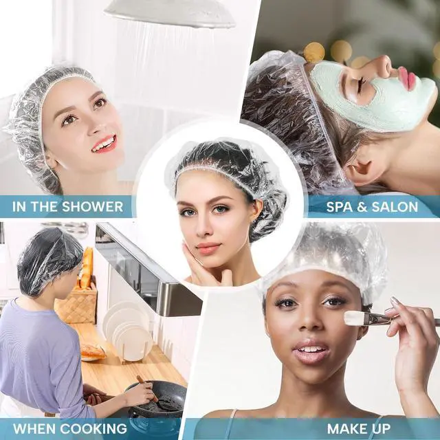 Alt view image 7 of 7 - Disposable Shower Caps for Women, Clear Waterproof, 30 Count