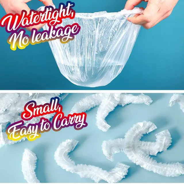 Alt view image 5 of 7 - 100PCS Disposable Shower Caps, Large Shower Caps for Women Disposable, Clear Plastic Shower Cap, Plastic Hair Caps for Hair Treatment, Large Size 19.3 INCH