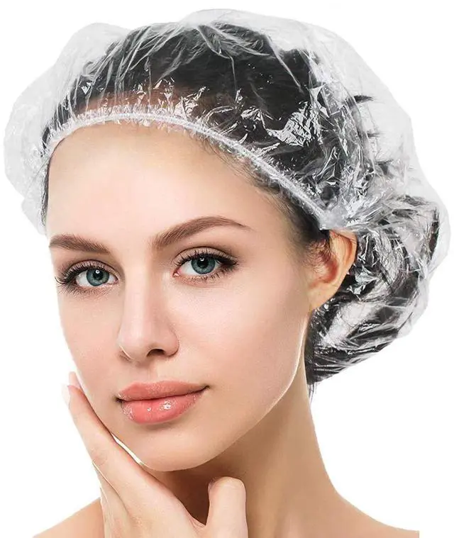 Main image of Thick Large Disposable Shower Caps for Women, 50 Pack Clear