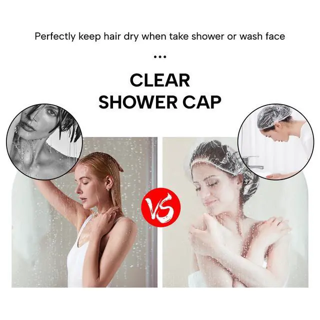 Alt view image 7 of 7 - Thick Large Disposable Shower Caps for Women, 50 Pack Clear