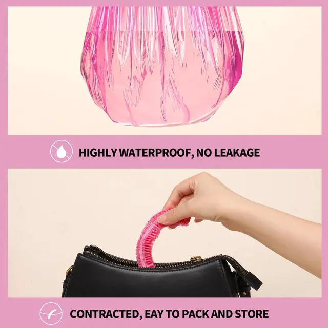 Alt view image 6 of 7 - Disposable Shower Caps, 100PCS Large Shower Cap, Plastic Shower Caps for Women Disposable, Thick Plastic Caps for Hair Treatment, Large Size 19.3 INCH, Pink