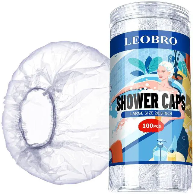 Main image of Large Disposable Shower Cap, 100PCS Shower Cap, Plastic Shower Caps for Women Disposable, Clear Thick Plastic Caps for Hair Treatment, Large Size 20.5 INCH