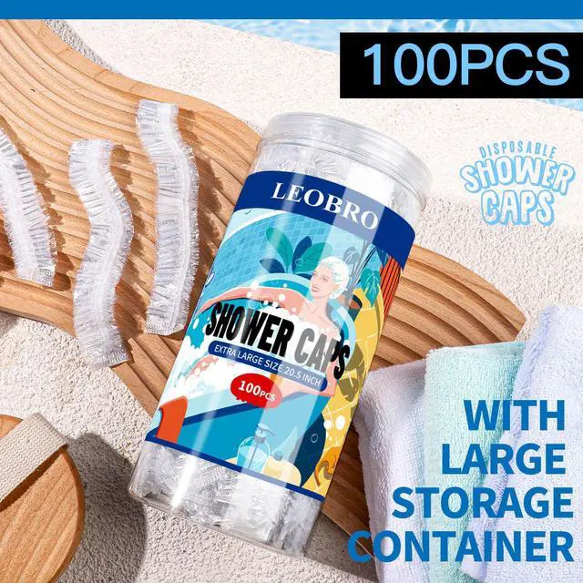 Alt view image 4 of 7 - Large Disposable Shower Cap, 100PCS Shower Cap, Plastic Shower Caps for Women Disposable, Clear Thick Plastic Caps for Hair Treatment, Large Size 20.5 INCH
