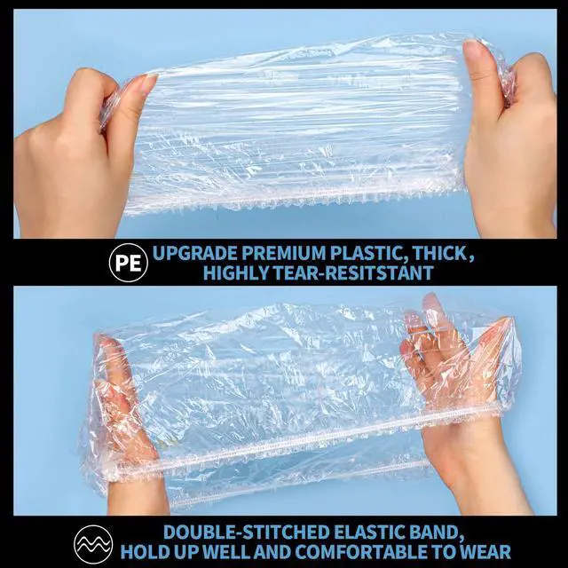 Alt view image 5 of 7 - Large Disposable Shower Cap, 100PCS Shower Cap, Plastic Shower Caps for Women Disposable, Clear Thick Plastic Caps for Hair Treatment, Large Size 20.5 INCH