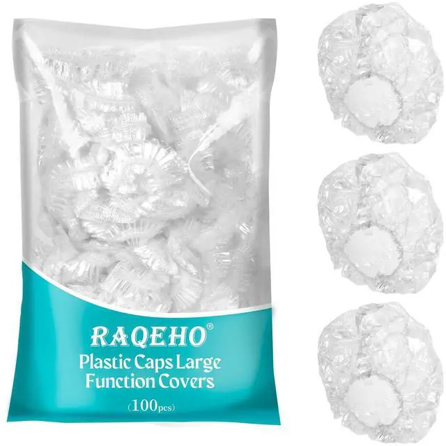 Main image of Disposable Shower Caps 100pcs - Large Clear Plastic Hair Cap, 20.5"