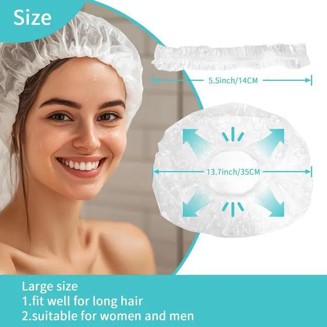 Alt view image 2 of 7 - Disposable Shower Caps 100pcs - Large Clear Plastic Hair Cap, 20.5"