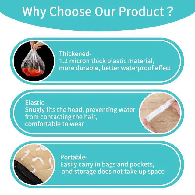 Alt view image 3 of 7 - Disposable Shower Caps 100pcs - Large Clear Plastic Hair Cap, 20.5"