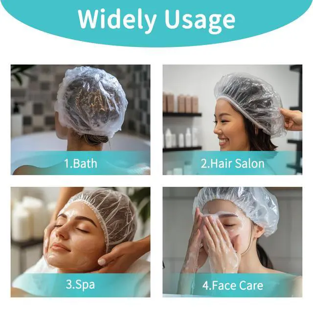 Alt view image 5 of 7 - Disposable Shower Caps 100pcs - Large Clear Plastic Hair Cap, 20.5"