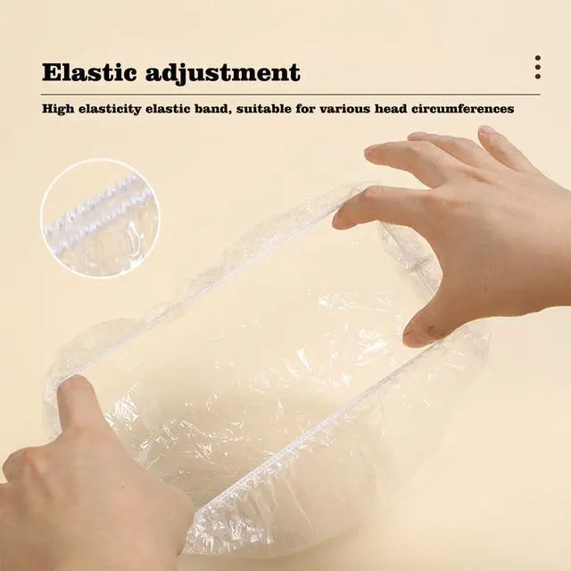 Alt view image 3 of 7 - 100 PCS Disposable Shower Caps Thickened Waterproof Hair Bath Caps for Women Men Girls Travel Spa Hotel Home Use Salon - Multi-Purpose Elastic Plastic Clear Shower Caps, Essentials Accessories(20.5")