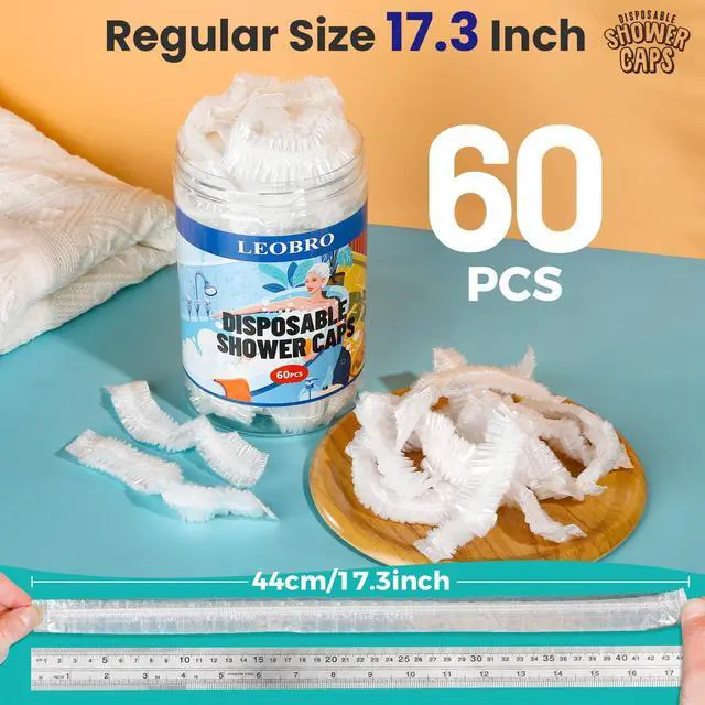 Alt view image 2 of 7 - Disposable Shower Caps, Shower Cap, 60PCS Shower Caps for Women Disposable, Clear Plastic Shower Caps Disposable, Plastic Hair Caps for Shower, Hair Treatment, Travel, Regular Size 17.3 INCH