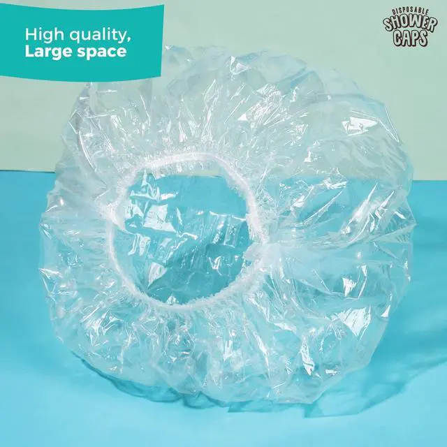 Alt view image 3 of 7 - Disposable Shower Caps, Shower Cap, 60PCS Shower Caps for Women Disposable, Clear Plastic Shower Caps Disposable, Plastic Hair Caps for Shower, Hair Treatment, Travel, Regular Size 17.3 INCH
