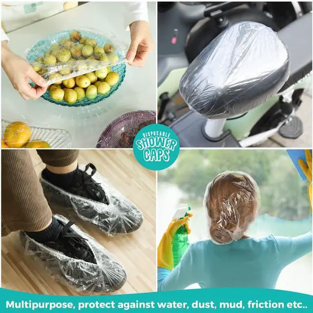 Alt view image 7 of 7 - Disposable Shower Caps, Shower Cap, 60PCS Shower Caps for Women Disposable, Clear Plastic Shower Caps Disposable, Plastic Hair Caps for Shower, Hair Treatment, Travel, Regular Size 17.3 INCH