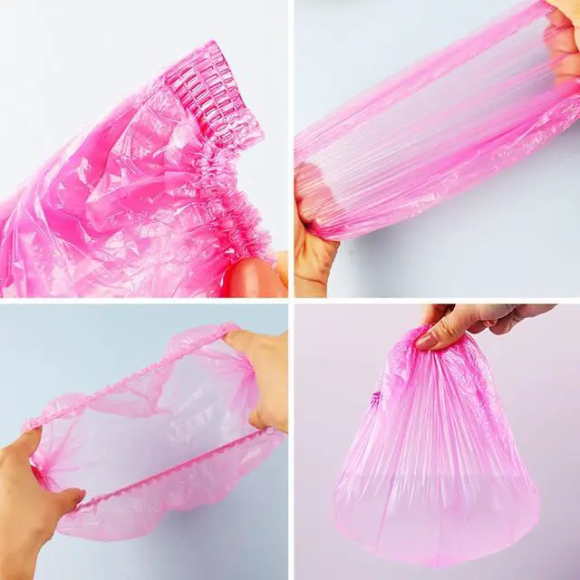 Alt view image 4 of 7 - 200 PCS Disposable Shower Caps Thickened Waterproof Hair Bath Caps for Women Men Girls Travel Spa Hotel Home Use Salon - Multi-Purpose Elastic Plastic Shower Caps, Essentials Accessories 18.1" (Pink)
