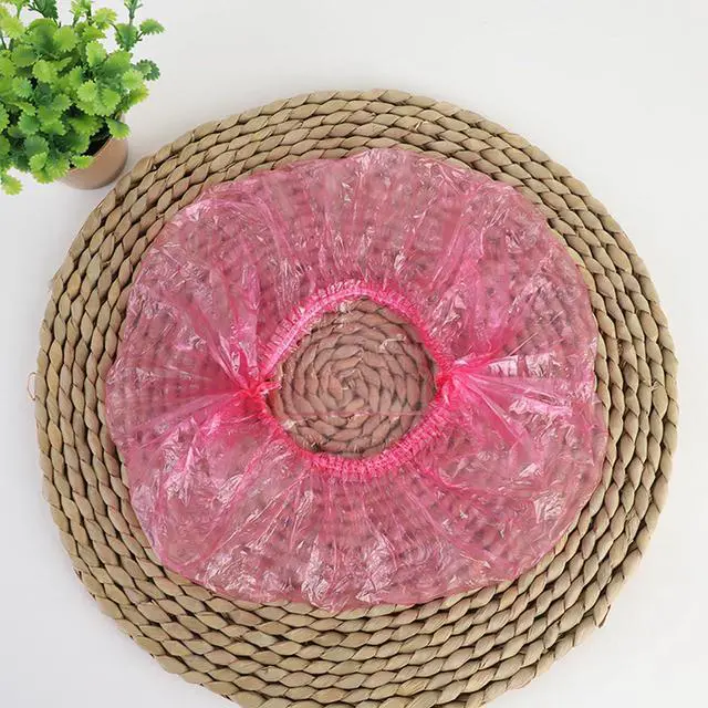 Alt view image 6 of 7 - 200 PCS Disposable Shower Caps Thickened Waterproof Hair Bath Caps for Women Men Girls Travel Spa Hotel Home Use Salon - Multi-Purpose Elastic Plastic Shower Caps, Essentials Accessories 18.1" (Pink)