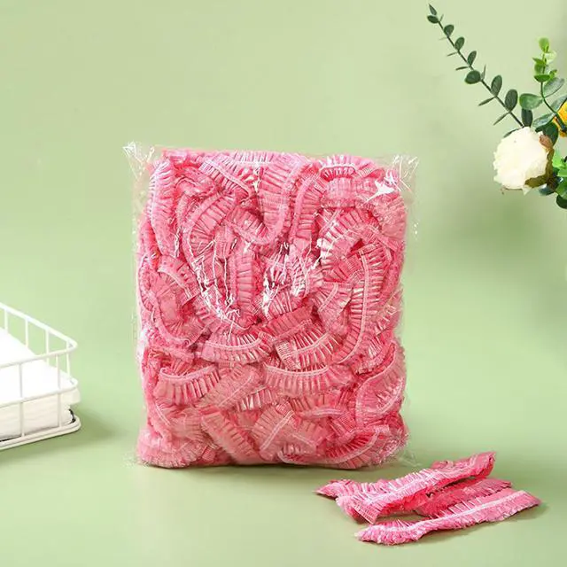 Alt view image 7 of 7 - 200 PCS Disposable Shower Caps Thickened Waterproof Hair Bath Caps for Women Men Girls Travel Spa Hotel Home Use Salon - Multi-Purpose Elastic Plastic Shower Caps, Essentials Accessories 18.1" (Pink)