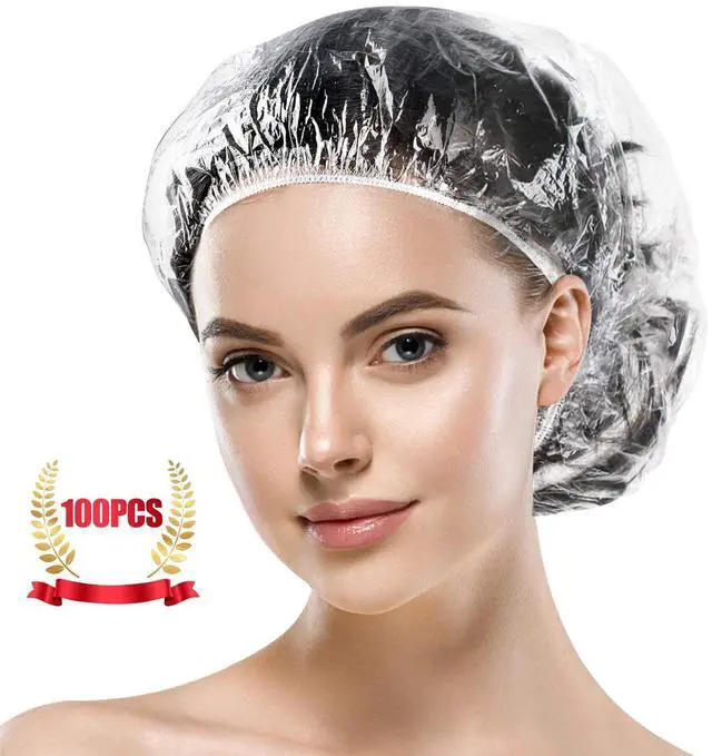 Main image of 100Pcs 19.7-Inch Clear Large Plastic Disposable Shower Caps