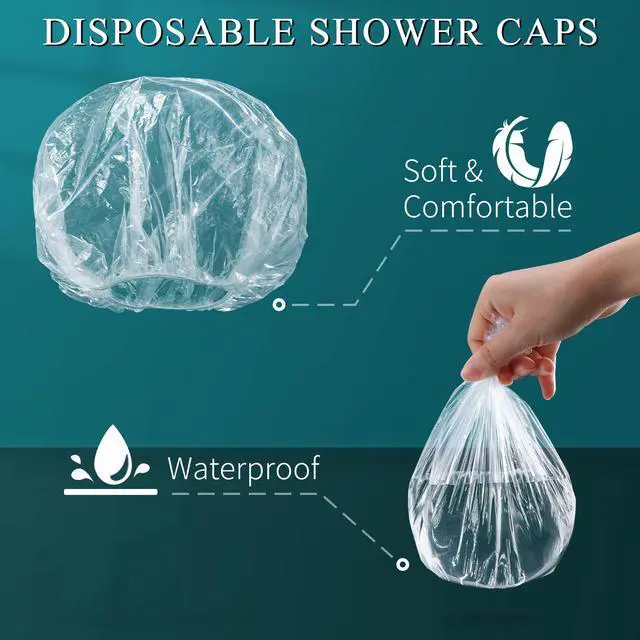 Alt view image 4 of 7 - 100Pcs 19.7-Inch Clear Large Plastic Disposable Shower Caps