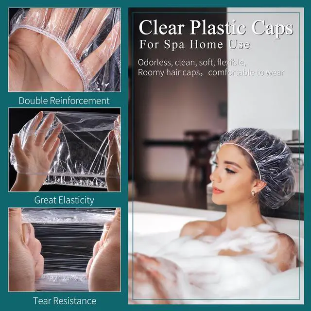 Alt view image 6 of 7 - 100Pcs 19.7-Inch Clear Large Plastic Disposable Shower Caps