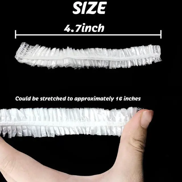 Alt view image 2 of 5 - 200PCS Disposable Shower Caps Bulk 16" Plastic Clear Hair Cap Elastic Waterproof Bath Caps for Women Hair Care Cleaning Supplies Spa Hotel and Hair Salon Home Use Travel Accessories