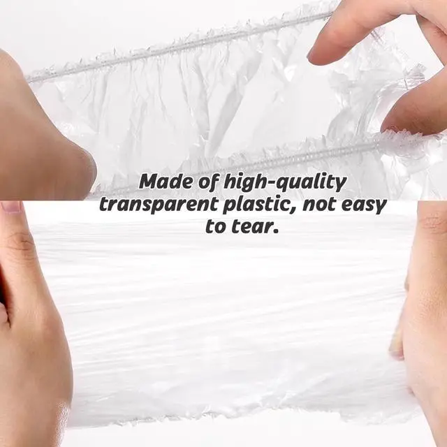 Alt view image 4 of 5 - 200PCS Disposable Shower Caps Bulk 16" Plastic Clear Hair Cap Elastic Waterproof Bath Caps for Women Hair Care Cleaning Supplies Spa Hotel and Hair Salon Home Use Travel Accessories