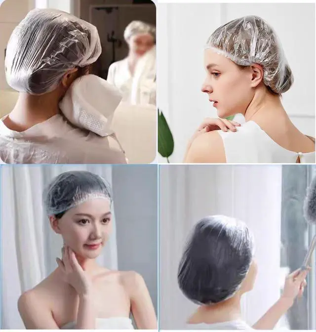 Alt view image 2 of 7 - 200 PCS Disposable Shower Caps Plastic Clear Hair Cap Elastic Waterproof Hair Bath Caps Thickening Shower Cap for Women Men Kids Girls Hotel and Hair Salon Travel Spa Home Use Beauty Salon Accessories
