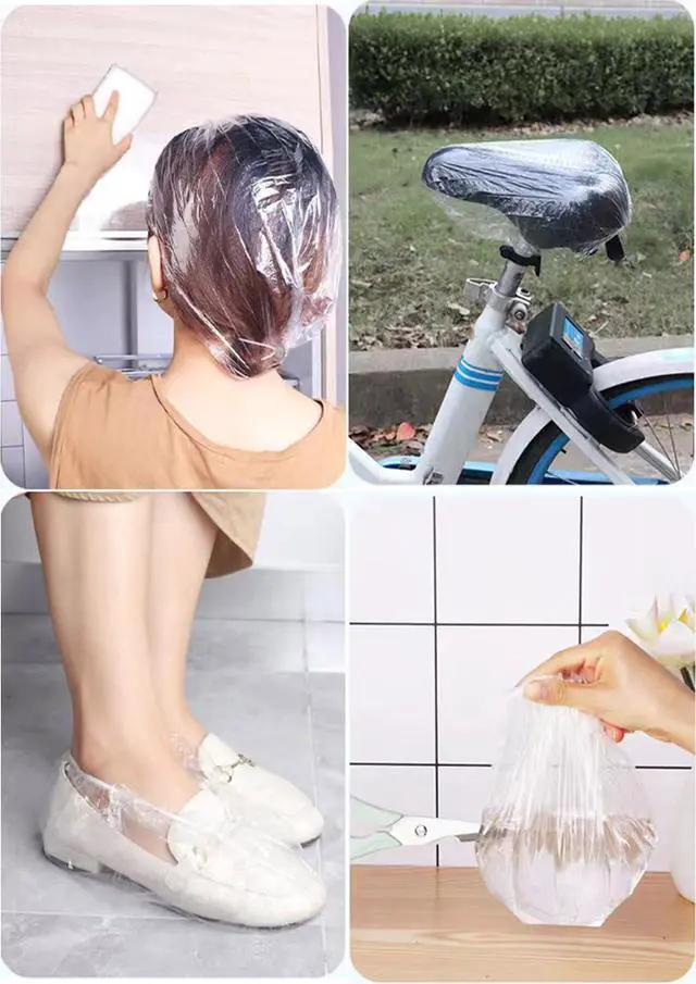 Alt view image 6 of 7 - 200 PCS Disposable Shower Caps Plastic Clear Hair Cap Elastic Waterproof Hair Bath Caps Thickening Shower Cap for Women Men Kids Girls Hotel and Hair Salon Travel Spa Home Use Beauty Salon Accessories