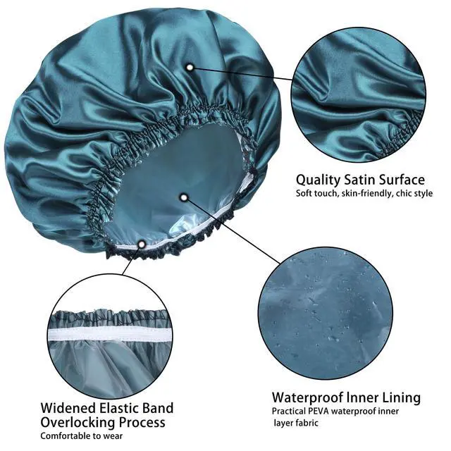 Alt view image 3 of 7 - Shower Caps for Women, 4 PCS Reusable Waterproof Bath Cap