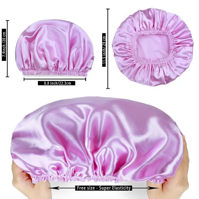 Alt view image 4 of 7 - Shower Caps for Women, 4 PCS Reusable Waterproof Bath Cap