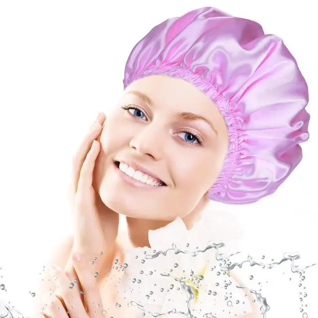 Alt view image 6 of 7 - Shower Caps for Women, 4 PCS Reusable Waterproof Bath Cap