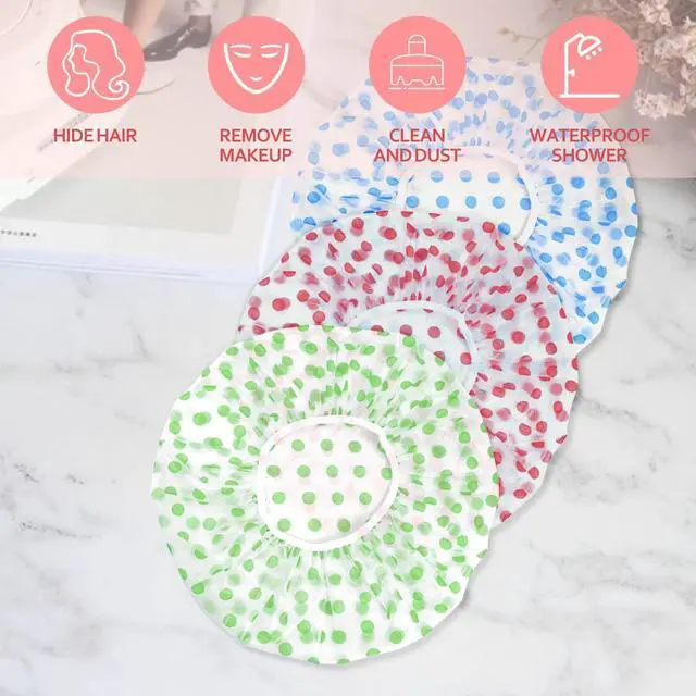 Alt view image 2 of 6 - 3PCS Shower Caps, Elastic Reusable Waterproof Plastic Shower Cap for Women