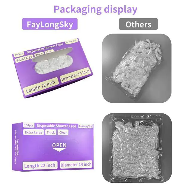 Alt view image 5 of 7 - 100PCS Boxed Disposable Shower Caps - Extra Large Thick Clear