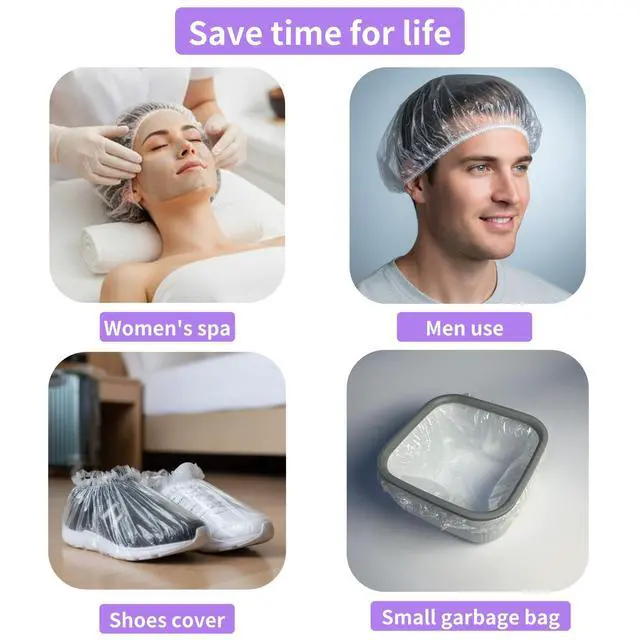 Alt view image 6 of 7 - 100PCS Boxed Disposable Shower Caps - Extra Large Thick Clear