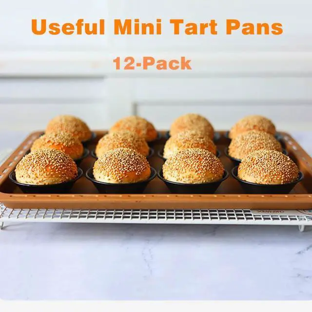 Alt view image 4 of 7 - 12-Pack 3.27 Inch Egg Tart Mold Mini Pies Cupcake Bread Muffin Pan Nonstick Carbon Steel Round Oven Baking Mousse Quiche and Desserts Mould