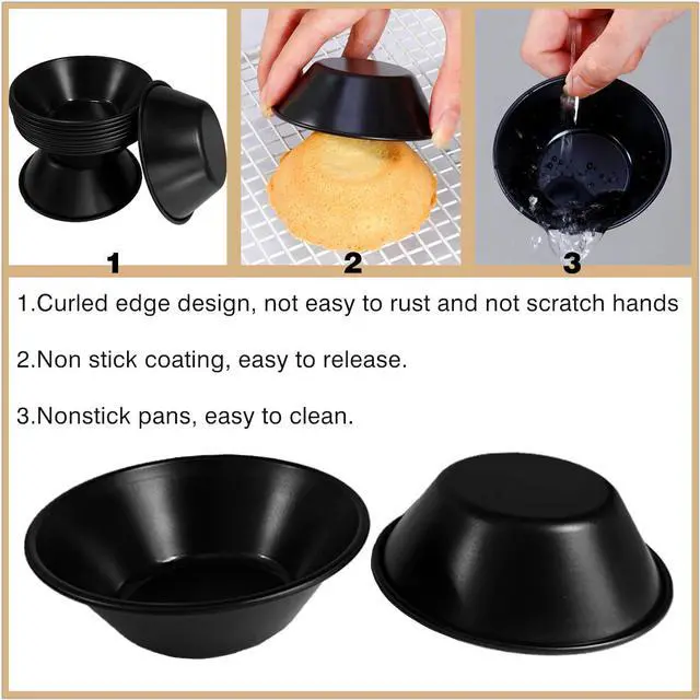 Alt view image 7 of 7 - 12-Pack 3.27 Inch Egg Tart Mold Mini Pies Cupcake Bread Muffin Pan Nonstick Carbon Steel Round Oven Baking Mousse Quiche and Desserts Mould