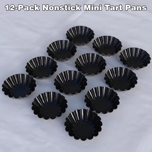 Alt view image 3 of 7 - 12-Pack 3 Inch Nonstick Mini Tart Pans Fluted Side for Pies Pan Round Deep Quiche Mold Heavy Duty Carbon Steel Baking Cupcake Egg Tarts Mousse Cakes Fruit and Desserts Molds for Oven