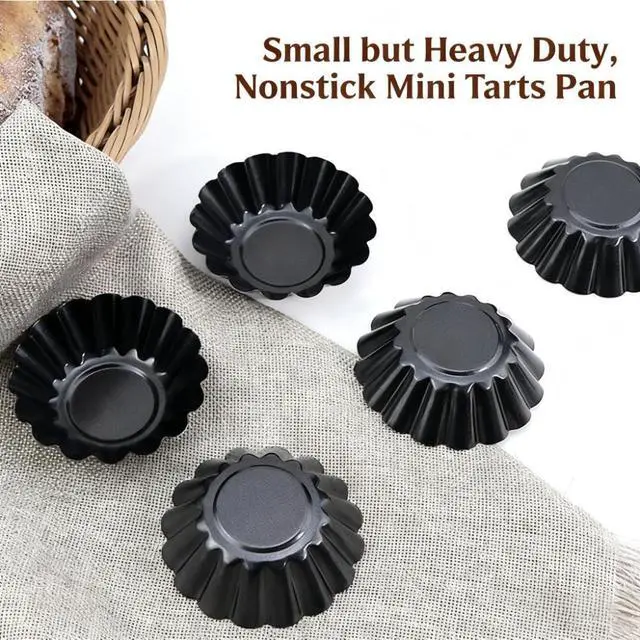 Alt view image 4 of 7 - 12-Pack 3 Inch Nonstick Mini Tart Pans Fluted Side for Pies Pan Round Deep Quiche Mold Heavy Duty Carbon Steel Baking Cupcake Egg Tarts Mousse Cakes Fruit and Desserts Molds for Oven