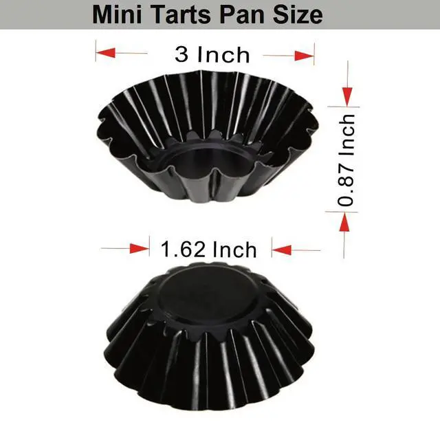 Alt view image 6 of 7 - 12-Pack 3 Inch Nonstick Mini Tart Pans Fluted Side for Pies Pan Round Deep Quiche Mold Heavy Duty Carbon Steel Baking Cupcake Egg Tarts Mousse Cakes Fruit and Desserts Molds for Oven