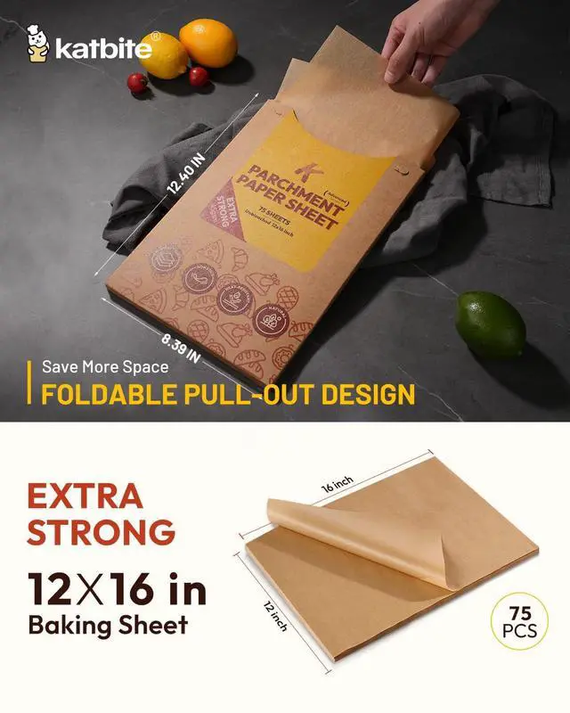 Alt view image 2 of 7 - Parchment Paper Baking Sheets, 75 Pcs 12x16 Inch Brown, Heavy Duty