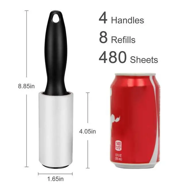 Alt view image 2 of 7 - Lint Roller for Pet Hair - 480 Sheets, 4 Handles & 8 Refills, Easy-Peel Diagonal Cut, Strong Adhesive for Clothes, Furniture, Car, Dog & Cat Hair Remover