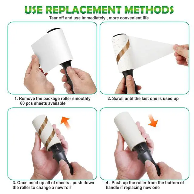 Alt view image 6 of 7 - Lint Roller for Pet Hair - 480 Sheets, 4 Handles & 8 Refills, Easy-Peel Diagonal Cut, Strong Adhesive for Clothes, Furniture, Car, Dog & Cat Hair Remover