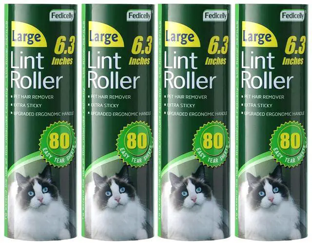 Main image of Large Lint Rollers Pet Hair Extra Sticky Refills,Mega Value Set 6.3 inches Wider with 320 Sheets for Cat and Dog Hair Removal,80 Sheets Per Roller (Pack of 4)