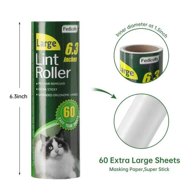 Alt view image 2 of 6 - Large Lint Rollers Pet Hair Extra Sticky Refills,Mega Value Set 6.3 inches Wider with 320 Sheets for Cat and Dog Hair Removal,80 Sheets Per Roller (Pack of 4)