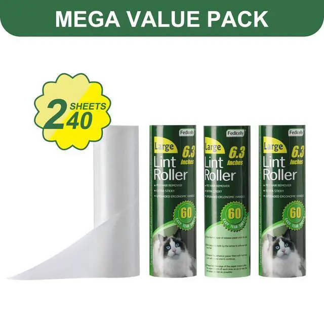 Alt view image 4 of 6 - Large Lint Rollers Pet Hair Extra Sticky Refills,Mega Value Set 6.3 inches Wider with 320 Sheets for Cat and Dog Hair Removal,80 Sheets Per Roller (Pack of 4)