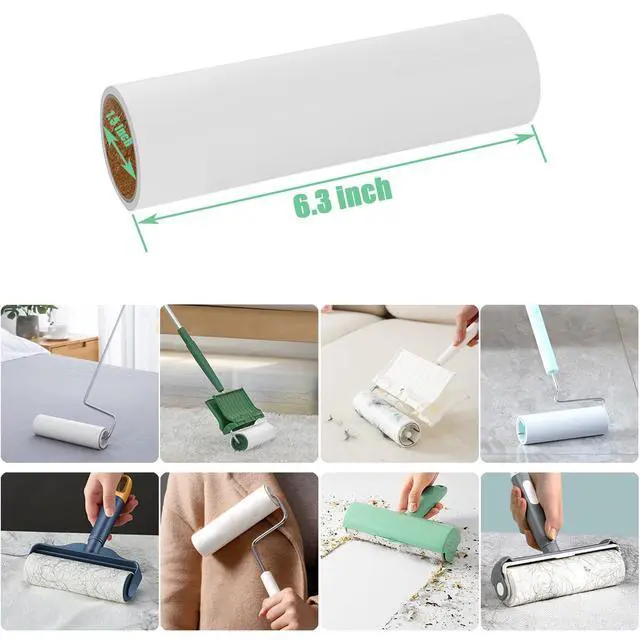 Alt view image 2 of 7 - 6.3 inch Lint Roller Refills Only, Extra Sticky Lint Remover Refills for Pet Hair Sticky Roller Refill Adhesive Tape Easy Peel 60 Sheets per Roll, Pack of 5, Total 300 Sheets (6.3'' Wide)