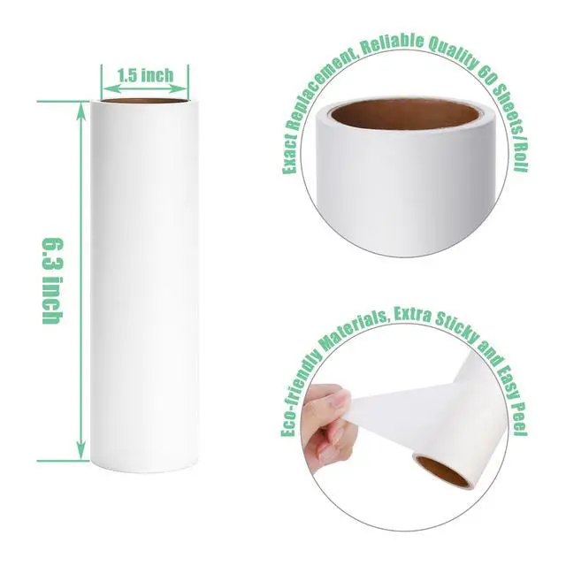 Alt view image 4 of 7 - 6.3 inch Lint Roller Refills Only, Extra Sticky Lint Remover Refills for Pet Hair Sticky Roller Refill Adhesive Tape Easy Peel 60 Sheets per Roll, Pack of 5, Total 300 Sheets (6.3'' Wide)