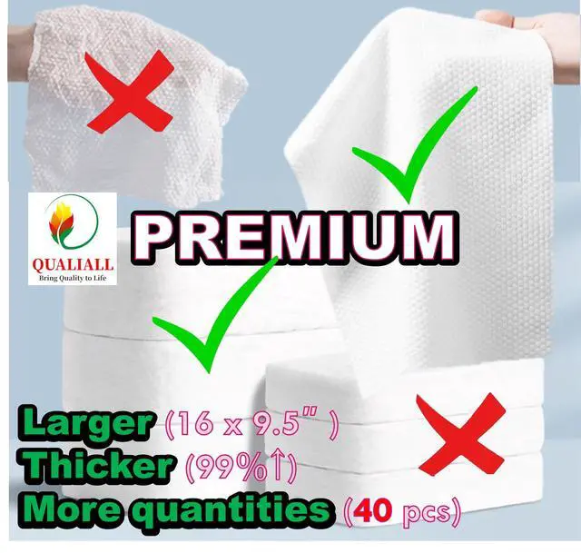 Alt view image 3 of 7 - Disposable Travel Washcloths, 40pcs, Pure Cotton, Large Thick