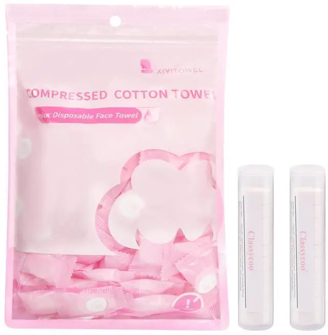 Main image of Compressed Towel 120 PCS with 2 Carrying Cases,Disposable Mini Tablets Portable Face Towel Cotton Coin Tissue for Travel, Camping, Hiking, Sport, Home Hand Wipes, Outdoor Activities (Pink)