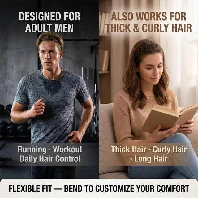 Alt view image 3 of 7 - Metal Headband for Men, Non Slip Wave Hair Band, Flex Grip 6 Pcs