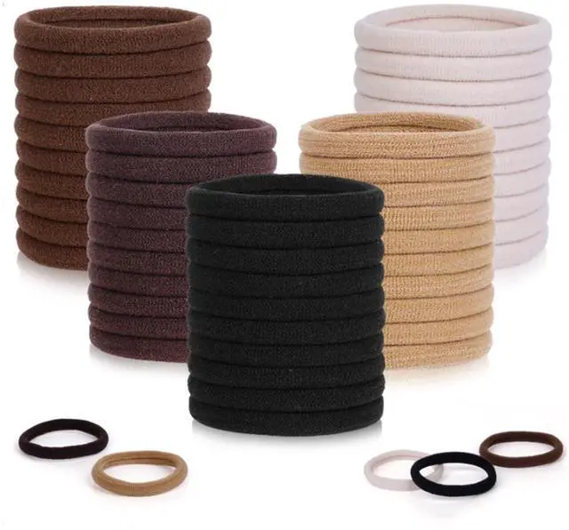 Main image of 100 Pcs Elastic Hair Ties, Thick Seamless Hair Bands No Damage Soft Ponytail Holders Hair Accessories for Girls Women, Neutral