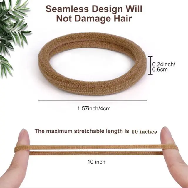 Alt view image 2 of 7 - 100 Pcs Elastic Hair Ties, Thick Seamless Hair Bands No Damage Soft Ponytail Holders Hair Accessories for Girls Women, Neutral